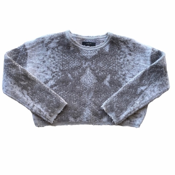 AMIRI cropped cashmere blend gray python print long sleeve pullover sweater - Picture 2 of 11